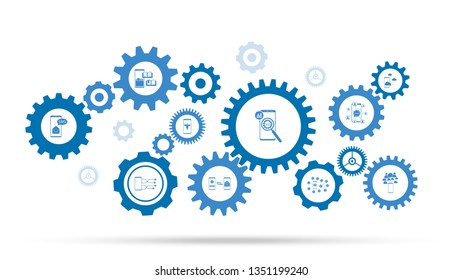 smartphone, chart, magnifier, gear icon. From mobile concept set