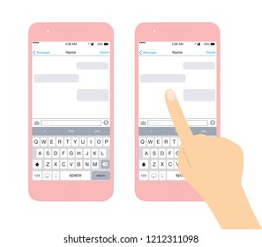 Smartphone with chat app i Message template and mobile keyboard. Vector illustration