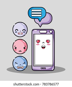 smartphone with chat bubble message and emoji