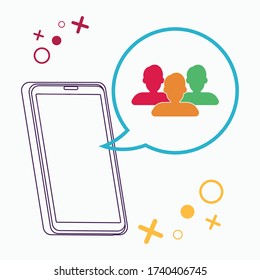 Smartphone con burbuja de chat. Personas que se hablan entre sí con la ilustración vectorial del concepto de smartphone