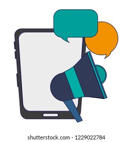 Smartphone with chat bubbles and bullhorn