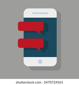 Smartphone con burbujas de chat. Concepto de mensajería móvil. Ilustración de comunicación de Vector.