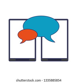 smartphone chat with bubbles symbol blue lines