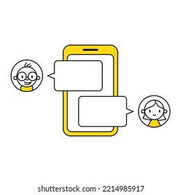 Smartphone with chat bubbles. Talk, dialogue, messenger or online support concept. Vector stock illustration