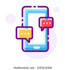 Smartphone with chat bubbles vector illustration in line color design