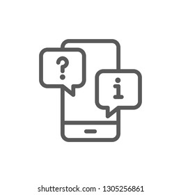 Smartphone with chat cloud, faq and answers line icon.