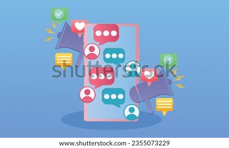 Smartphone, chat and conversation between people.on blue background.Vector Design Illustration.
