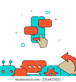 Smartphone-Chat und Hand Tippen Sie Linie Vektorsymbol, einfache Abbildung, verwandte untere Grenze.