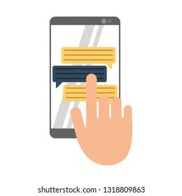 smartphone chat and hand touching screen