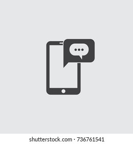 Smartphone with chat icon in a flat design in black color. Vector illustration eps10