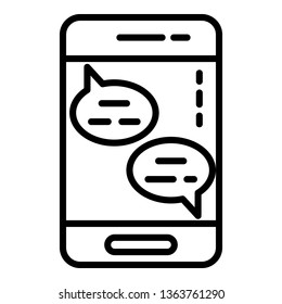 Smartphone chat icon. Outline smartphone chat vector icon for web design isolated on white background