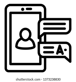 Smartphone chat icon. Outline smartphone chat vector icon for web design isolated on white background
