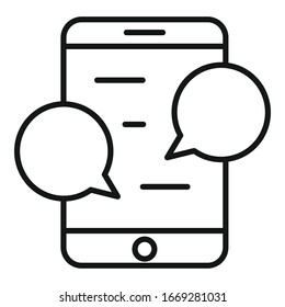 Smartphone chat icon. Outline smartphone chat vector icon for web design isolated on white background