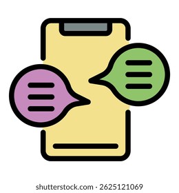 Icono de chat de smartphone. Esquema de chat de teléfono inteligente icono de Vector de color plano aislado