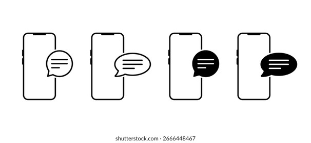 Smartphone-Chat-Symbol-Set. Nachrichtenblase auf dem Bildschirm eines Mobiltelefons Symbol