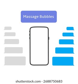 smartphone chat interface with message bubbles. Concept of online communication, mobile messaging app, conversation, and text chat UI design.