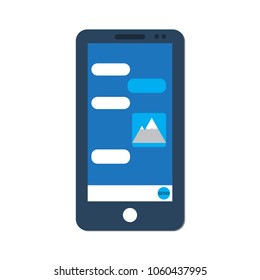 Smartphone with chat online application on screen. Flat style vector illustration