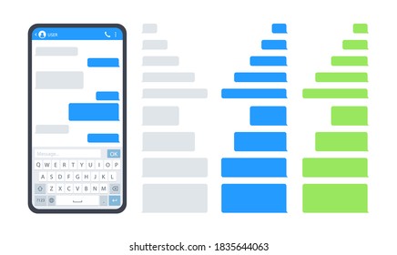 Smartphone chat. Social media design concept. Smart Phone with messenger chat screen. Sms template bubbles for compose dialogues. Vector illustration