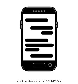 smartphone with chat text in screen in black silhouette