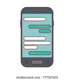 smartphone with chat text in screen in colorful silhouette