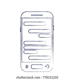 smartphone with chat text in screen in dark blue blurred silhouette