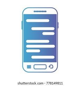 smartphone with chat text in screen in degraded blue to purple color contour