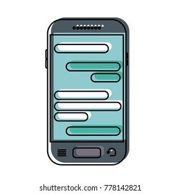 smartphone with chat text in screen in watercolor silhouette