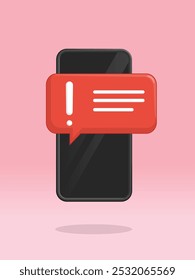 Advertencia de chat de teléfono inteligente Notificación de exclamación roja