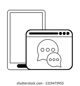 smartphone and chat website symbol black and white