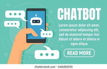Smartphone chatbot concept banner. Flat illustration of smartphone chatbot vector concept banner for web design