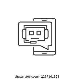 Smartphone with Chatbot Speech Bubble vector concept outline icon or symbol