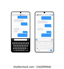 Smartphone chatting sms app template bubbles, black and white theme. Place your own text to the message clouds. Compose dialogues using samples bubbles! Eps 10 format