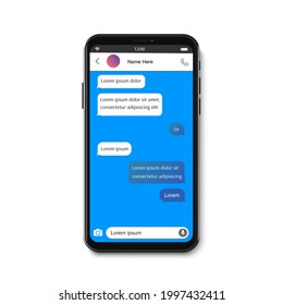 Smartphone chatting sms app template bubbles. SMS chat composer. Place your own text to the message. Editable phone chat mockup bubble. Vector illustration.
