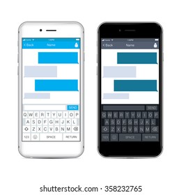 Smartphone chatting sms app template bubbles, black and white theme. Place your own text to the message clouds. Compose dialogues using samples bubbles! Eps 10 format