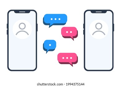 Smartphone chatting, sms, consulting, help, and communication interface concept. Conversation, social or media app. Chat dialogues bubble template. Flat UI design. Vector illustration
