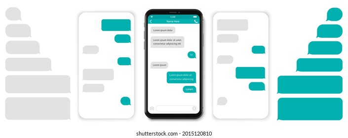 Smartphone chatting sms template bubbles. SMS chat composer. Place your own text to the message. Phone chatting sms template bubbles. Vector illustration.