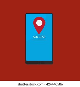 Smartphone with Check in icon on  screen. Success concept. Modern simple flat design