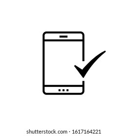 Smartphone Check line icon. linear style sign for mobile concept and web design. Phone check mark outline vector icon. Symbol, logo illustration. Vector graphics