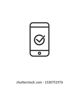 Smartphone with check line icon in simple design on a white background