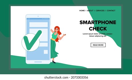 Smartphone Check List App For Planning Vector. Young Woman Using Smartphone Checklist Application For Control Task Achievement. Character Mobile Phone User Web Flat Cartoon Illustration