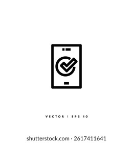 Smartphone Check Mark Agree Icon. Editable Stroke