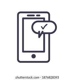 Smartphone con marca de verificación diseño de icono de línea de burbuja, teléfono móvil digital y tema de teléfono Ilustración vectorial