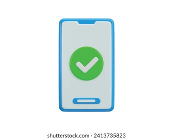 smartphone con icono de marca de verificación 3d procesado