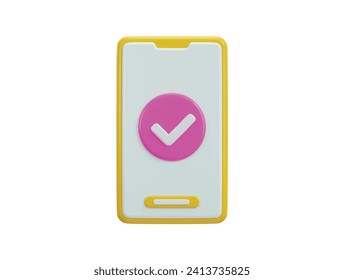 smartphone con icono de marca de verificación 3d procesado