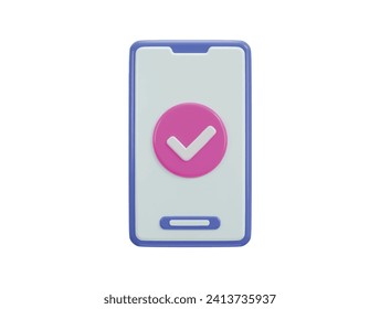 smartphone with check mark icon 3d rendering vector illustration