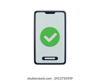 smartphone with check mark icon 3d rendering vector illustration