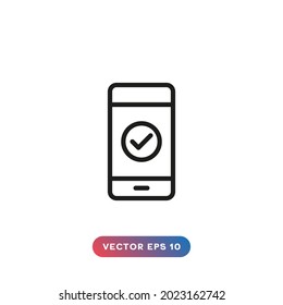 Smartphone with check mark icon. Approved payment, transaction.