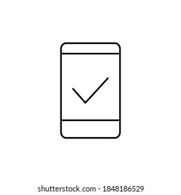 Smartphone check mark line icon. Phone approve linear symbol. Confirmation notification of success process. Vector illustration isolated on white.