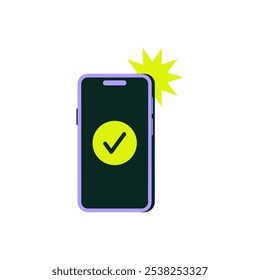 Smartphone Com Notificação De Marca De Verificação Em Ilustração De Vetor Plano Simbolizando Confirmação De Segurança, Aprovação E Verificação Bem-Sucedida, Isolado Em Fundo Branco.