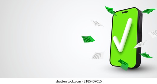 Smartphone mit Kontrollzeichen auf dem Bildschirm. Vektorgrafik